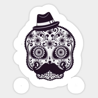 The Artistic of Skull with Moustache n Black Hat Illustration Sticker